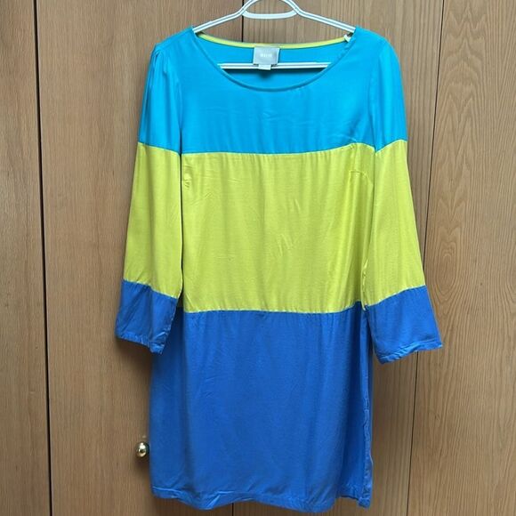 MAEVE Anthropologie Color Block Blue Yellow Shift Dress Size 12 - Picture 2 of 7